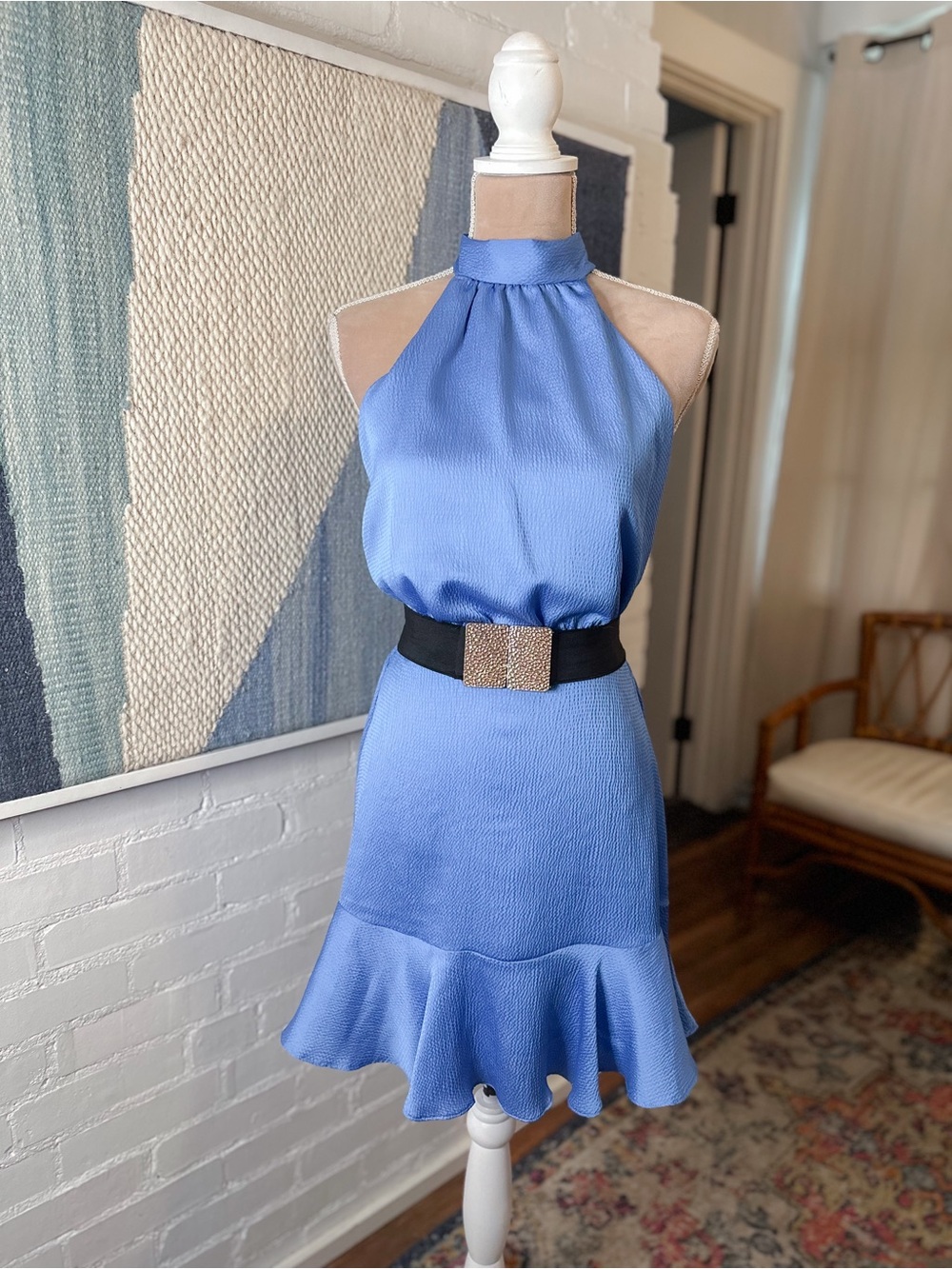 NWT KLD Blue Sleeveless Ruffle Hem Dress